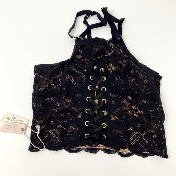NEW Free People HAH Noir Black Lace Top 2 Bottom Lace-up 4 Way Sultry Cami S - Picture 5 of 7